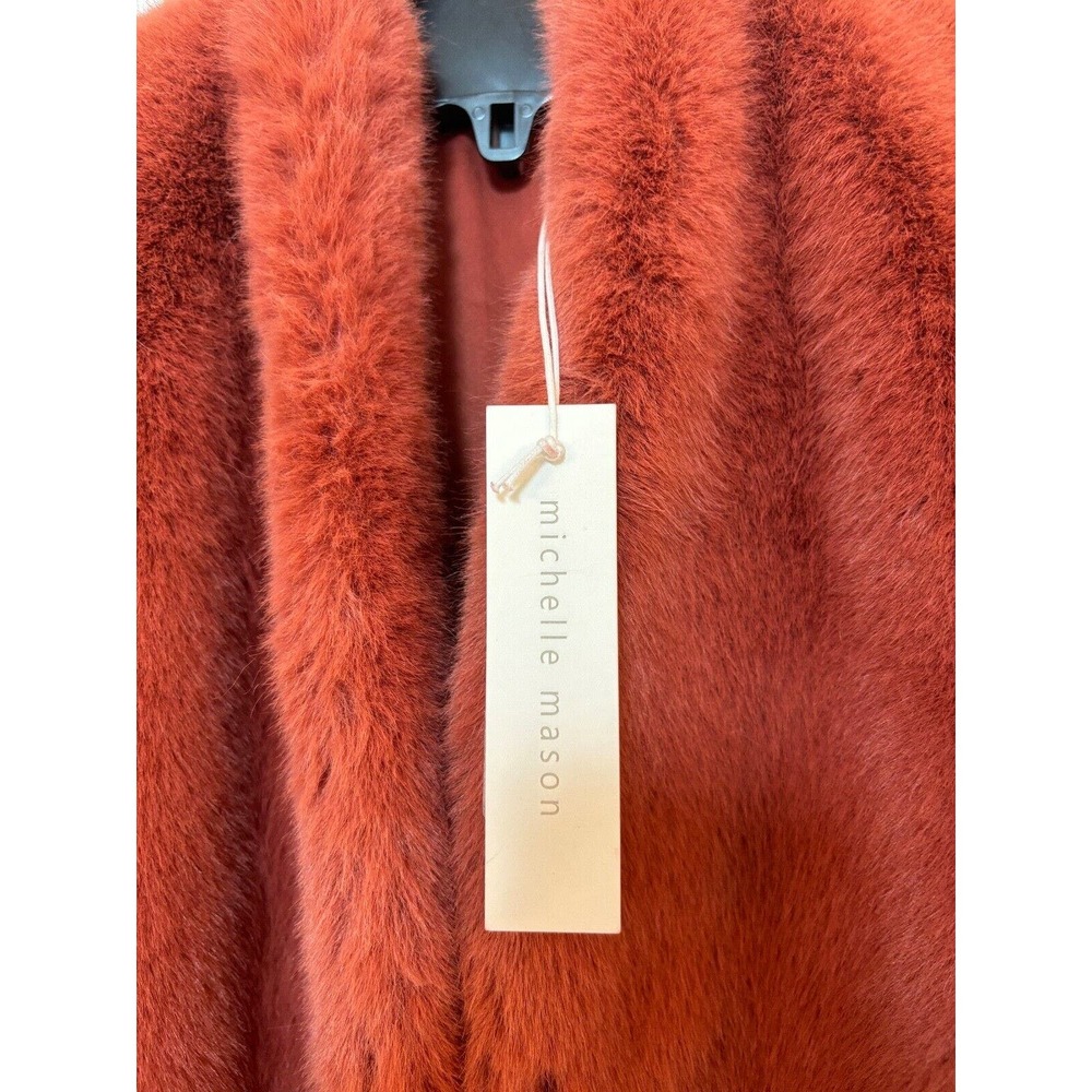 NWT Michelle Mason Womens Size 0 Faux Fur Coat Red Orange Dune Heavyweight Warm - Picture 8 of 10